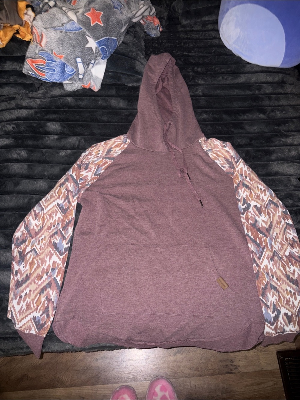 Womens hoodie - Mauve with Patterned Sleeves